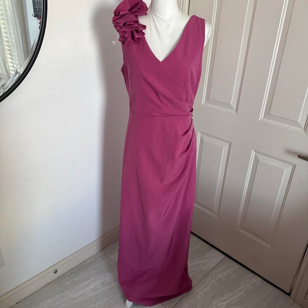 JS collections Anaís Pink shoulder ruffle long gown